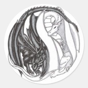 Redonda Pegatina de Yin/Yang Dragons