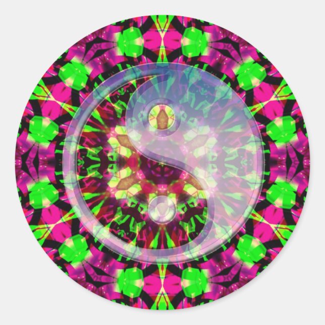 Redonda Pegatina de Yin Yang Geométrico Psicodélico (Anverso)