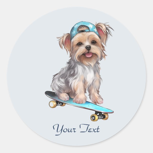 Redonda Pegatina de Yorkshire Terrier acuarela (Anverso)