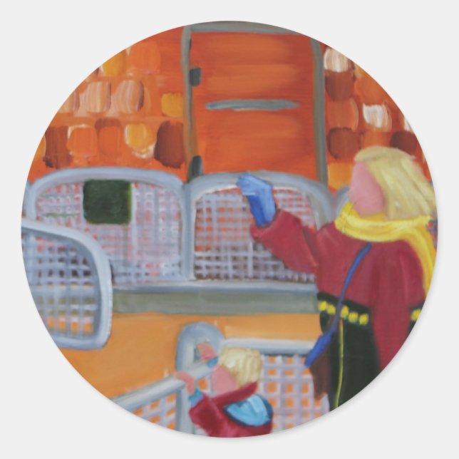 Redonda PEGATINA de ZOOLÓGICA MADRE/INFANTIL (Anverso)