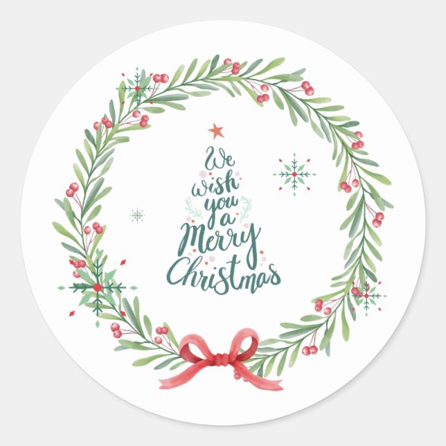 Redonda Pegatina decorativa de corona de Navidad con acuar (Anverso)