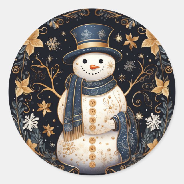 Redonda Pegatina decorativo de Snowman (Anverso)