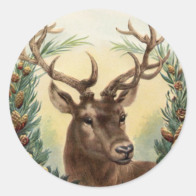 Redonda PEGATINA DEER, escena de caída con ciervo (Anverso)