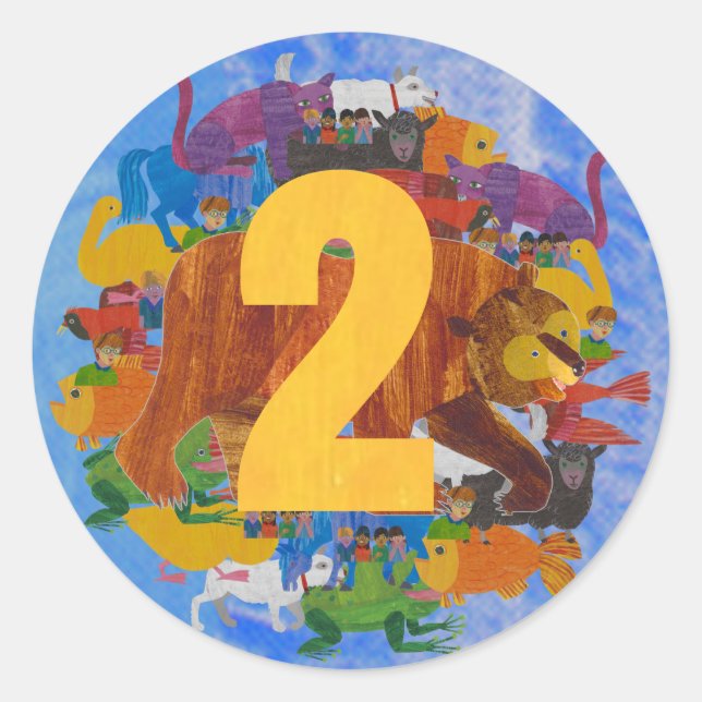Redonda Pegatina del 2º cumpleaños de Oso Pardo (Anverso)
