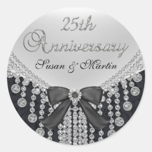 Redonda Pegatina del 25º Aniversario Diamond Bow & Damask