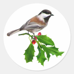 Redonda Pegatina del acebo del Chickadee