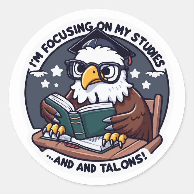 Redonda Pegatina del águila escolar de vuelta - estudio gr (Anverso)