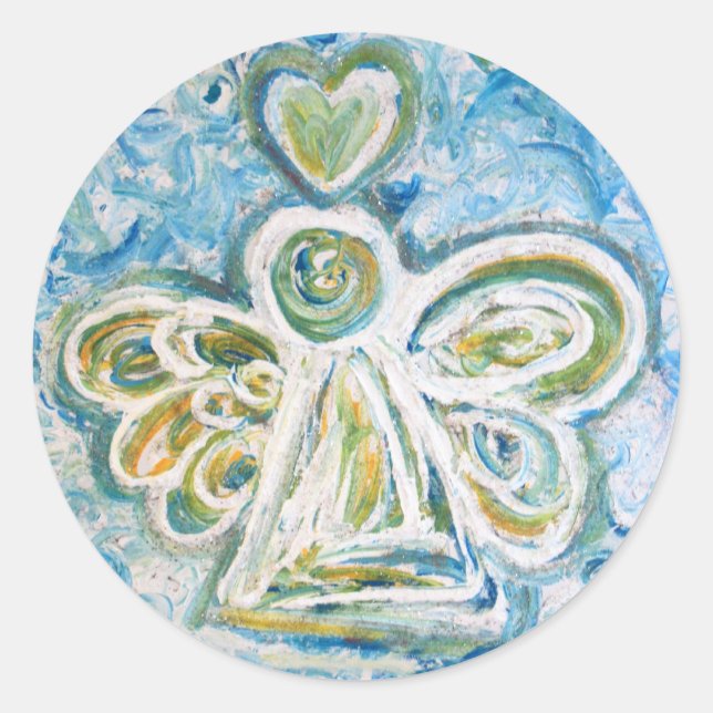 Redonda Pegatina del Ángel Azul Dorado (Anverso)