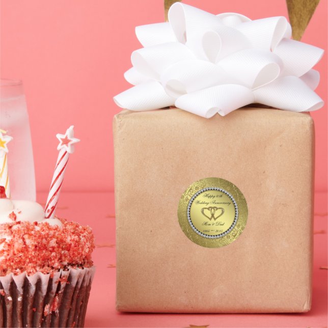 Redonda Pegatina del Aniversario del Boda de Oro Clásico (Fiesta)