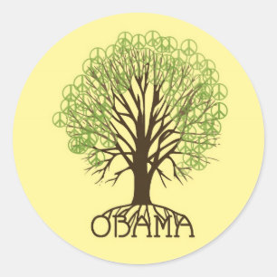 Redonda Pegatina del árbol de la paz de Obama