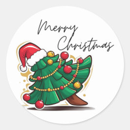 Redonda Pegatina del árbol de navidad de Feliz