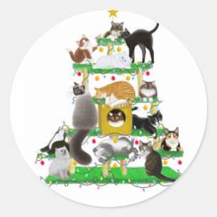 Redonda Pegatina del árbol del gato del navidad