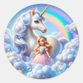 Redonda Pegatina del arcoiris de la princesa de unicornio,