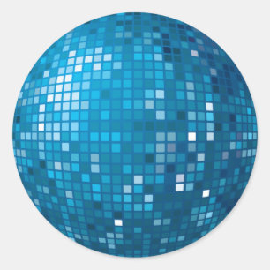 Redonda Pegatina del azul de la bola de discoteca
