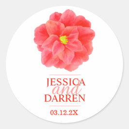 Redonda Pegatina del boda de flores camellias rojas