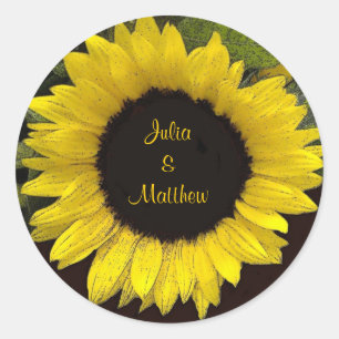 Redonda Pegatina del Boda de girasol amarillo