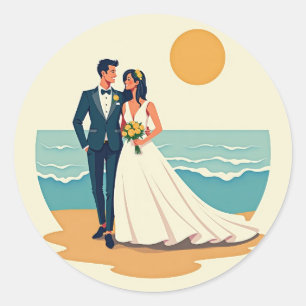 Redonda Pegatina del Boda de playa