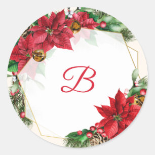 Redonda Pegatina del Boda en monograma de navidades