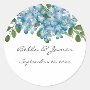 Redonda Pegatina del Boda floral Blue Hydrangeas