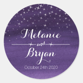 Redonda Pegatina del boda nocturno de color de agua estrel