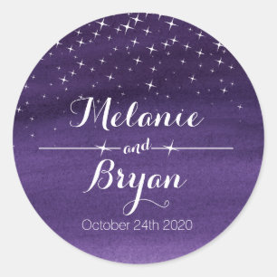 Redonda Pegatina del boda nocturno de color de agua estrel