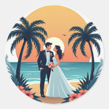 Pegatina del Boda Tropical Sunset