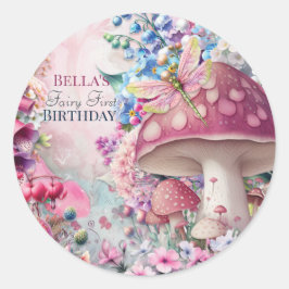 Redonda Pegatina del bosque de hadas mágico de hongos