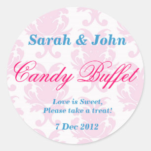 Redonda Pegatina del buffet de canto de damasco rosado