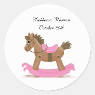 Redonda Pegatina del caballo mecedora en rosa