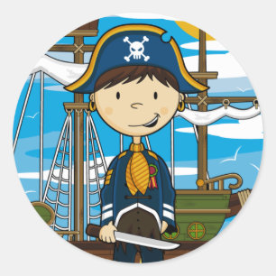 Redonda Pegatina del capitán del Pirata Joven