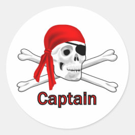 Redonda Pegatina del Capitán Pirata Skull y Huesos