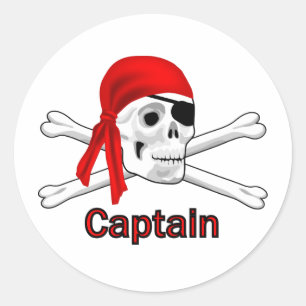 Redonda Pegatina del Capitán Pirata Skull y Huesos