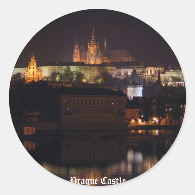 Redonda Pegatina del Castillo de Praga Nocturna (Anverso)