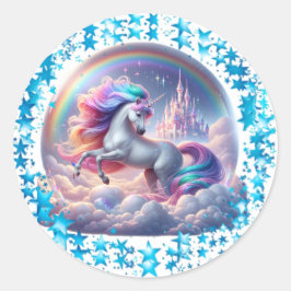 Redonda Pegatina del castillo de Unicornio - Fantasía en e