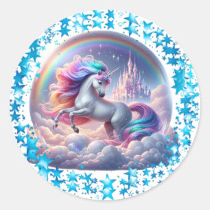 Redonda Pegatina del castillo de Unicornio - Fantasía en e