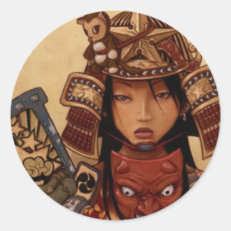 Redonda Pegatina del Chica del diablo Samurai