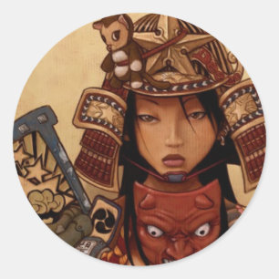 Redonda Pegatina del chica del samurai del diablo
