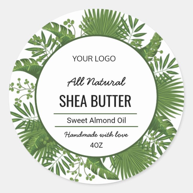 Redonda Pegatina del círculo de la hoja botánica verde (Anverso)