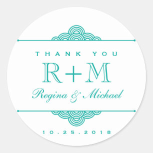 Redonda Pegatina del Círculo verde azulado de Boda Azul Bl