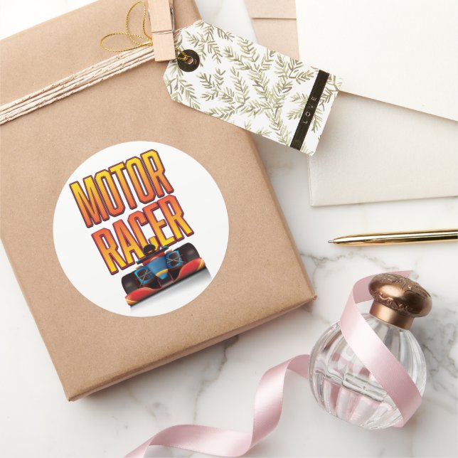 Redonda Pegatina del coche de carreras de automóviles (Regalar)