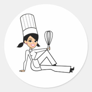 Redonda Pegatina del cocinero de las mujeres con el
