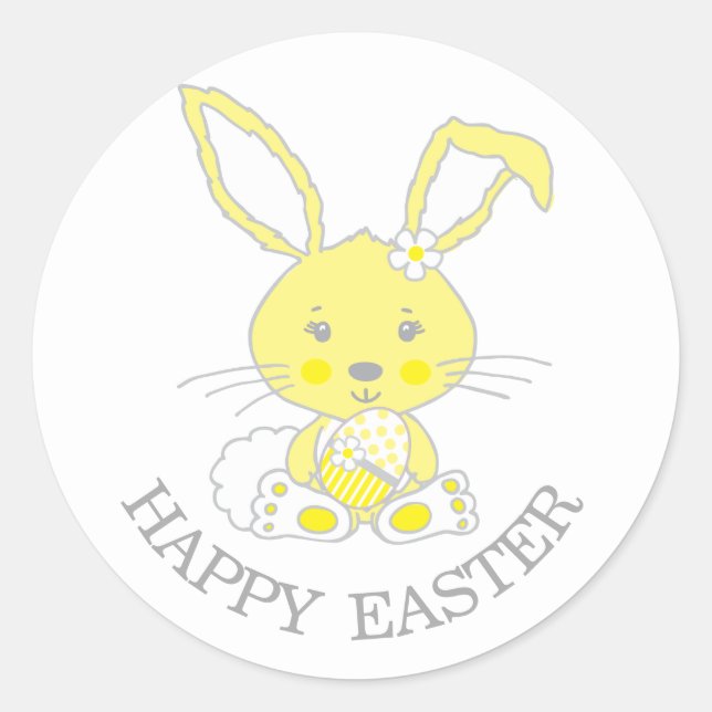 Redonda Pegatina del conejito de Pascua amarillo (Anverso)
