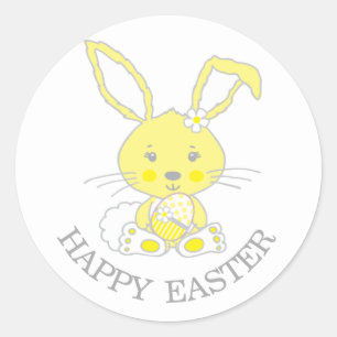 Redonda Pegatina del conejito de Pascua amarillo
