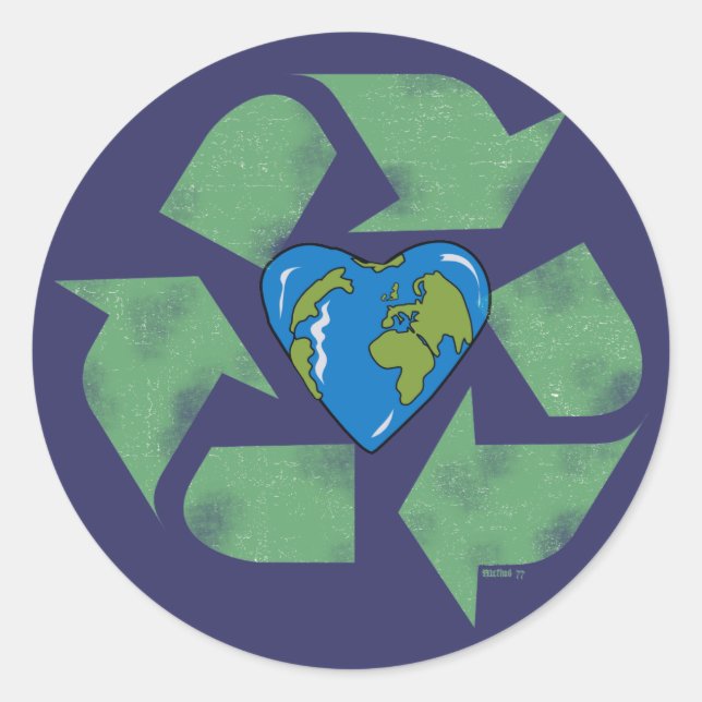 Redonda Pegatina del corazón de la Tierra de reciclaje (Anverso)