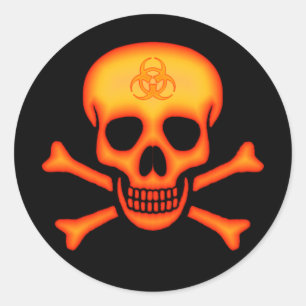 Redonda Pegatina del cráneo de Biohazard naranja