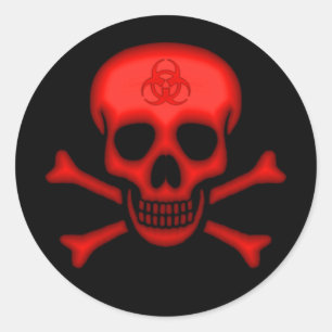 Redonda Pegatina del cráneo Red Biohazard
