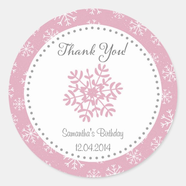 Redonda Pegatina del cumpleaños de la nieve en invierno (Anverso)
