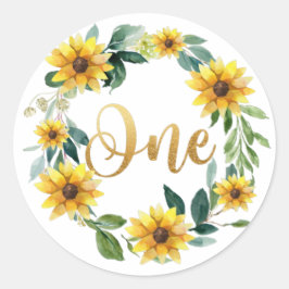 Redonda Pegatina del cumpleaños del girasol, primer Pegati