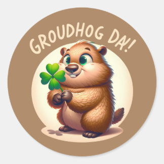 Redonda Pegatina del Día de la Groundhog