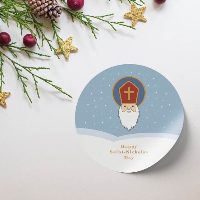 Redonda Pegatina del Día de San Nicolás (St Nicholas Day Sticker)